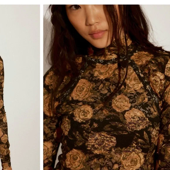 FP Movement by Free People Black and Gold Floral Blouse - Picture 2 of 9